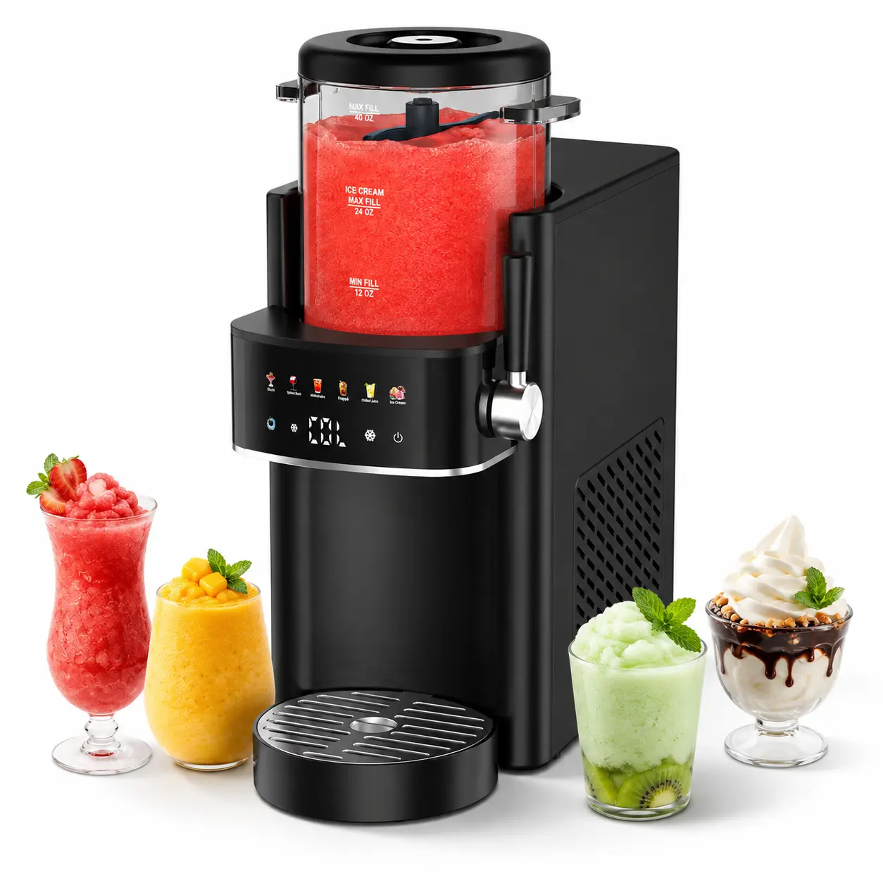 2026 New Countertop Slushie Machine for Home Users, 6-in-1 No-Ice Needed Space-Saver with LED Screen, 40 oz Frozen Drink Maker with Self-Clean Function for Margaritas