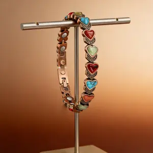 Copper Heart Gemstone Bracelet with natural colorful stones. Supports better sleep, relieves discomfort, boosts energy, and is skin-friendly. A lovely gift for women on any holiday.