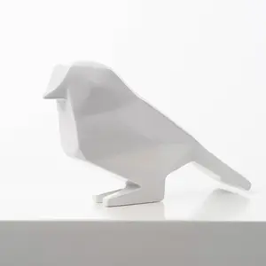 Glossy White Fiberstone Geometric Songbird Modern Sculpture Home Decor Figurine