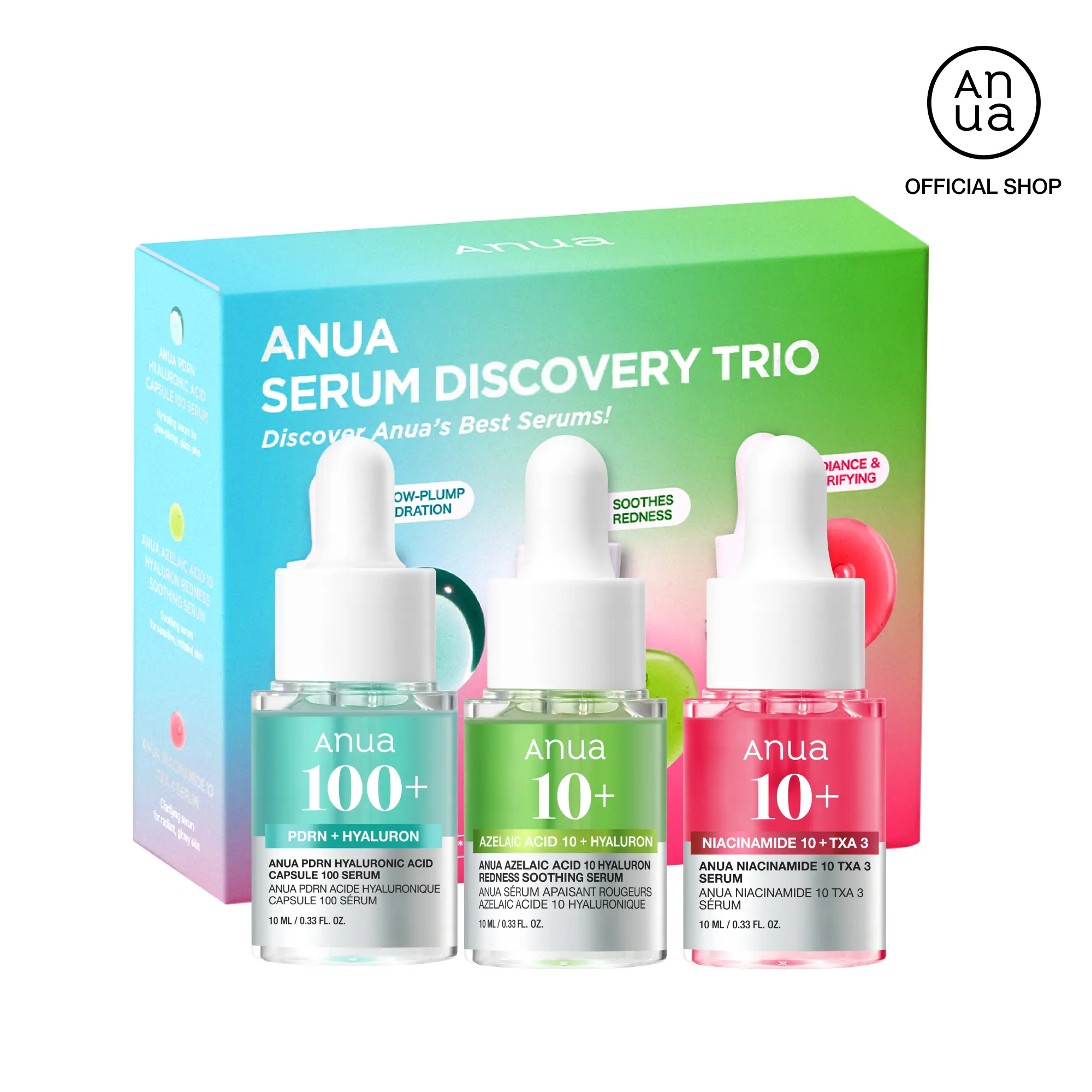 [Anua] Serum Discovery Set (10ml*3ea) | dark spot correcting niacinamide + txa serum, Hydrating PDRN + Hyaluronic acid, Redness Soothing Azelaic Acid, travel kit