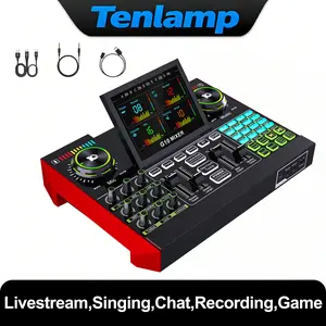 Tenlamp G10 Audio DJ Mixer, Sound Card Vocal Conversion, Equipped with XLR Microphone Interface, Professional Recording Studio Equipment, Suitable for Live Gaming, Singing Live Streaming, Compatible with Computers and Smartphones