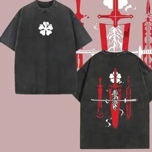 Limited Edition Asta Demon Slayer Sword - Black Clover Anime Double Printed Oversize Lightweight Acid Washed Tee, Gift For anime lover