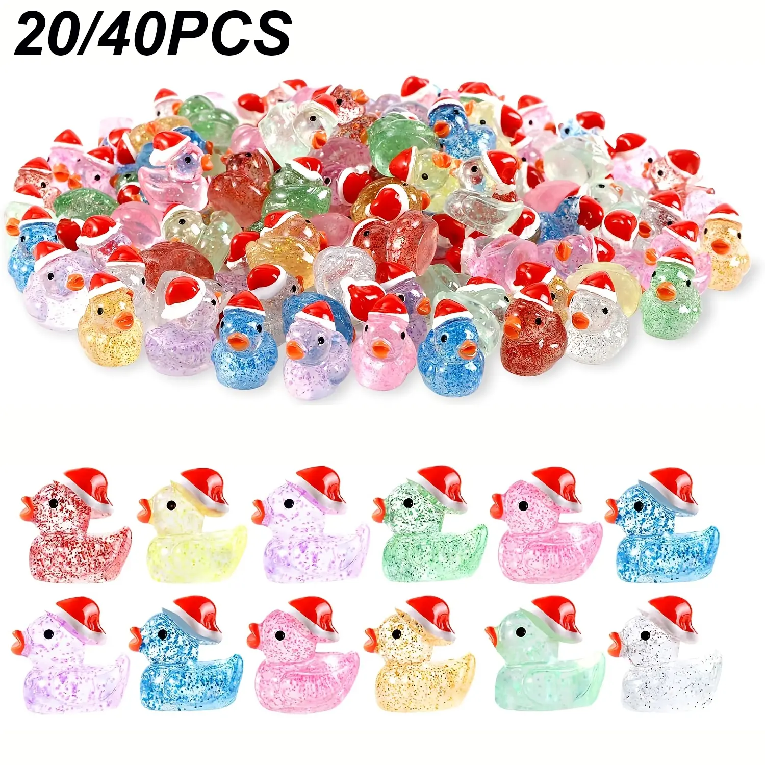 Christmas Mini Glitter Ducks Set of 20/40, Colorful Resin Duck Figurines, Decorative Ornament, Festive Decoration, Holiday Decor, Christmas Decorations, Christmas Ornaments, Perfect for Gift Bags and Party Favors, No Power Needed