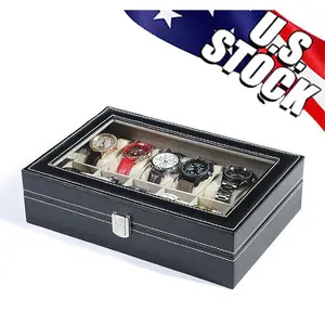 12 Slots PU Leather Wrist Watch Display Box Storage Holder Organizer Case