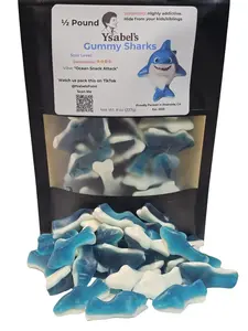 Blue Raspberry Gummy Sharks Candy – Soft Chewy Gummies – 1/2 LB or 1 LB Bag