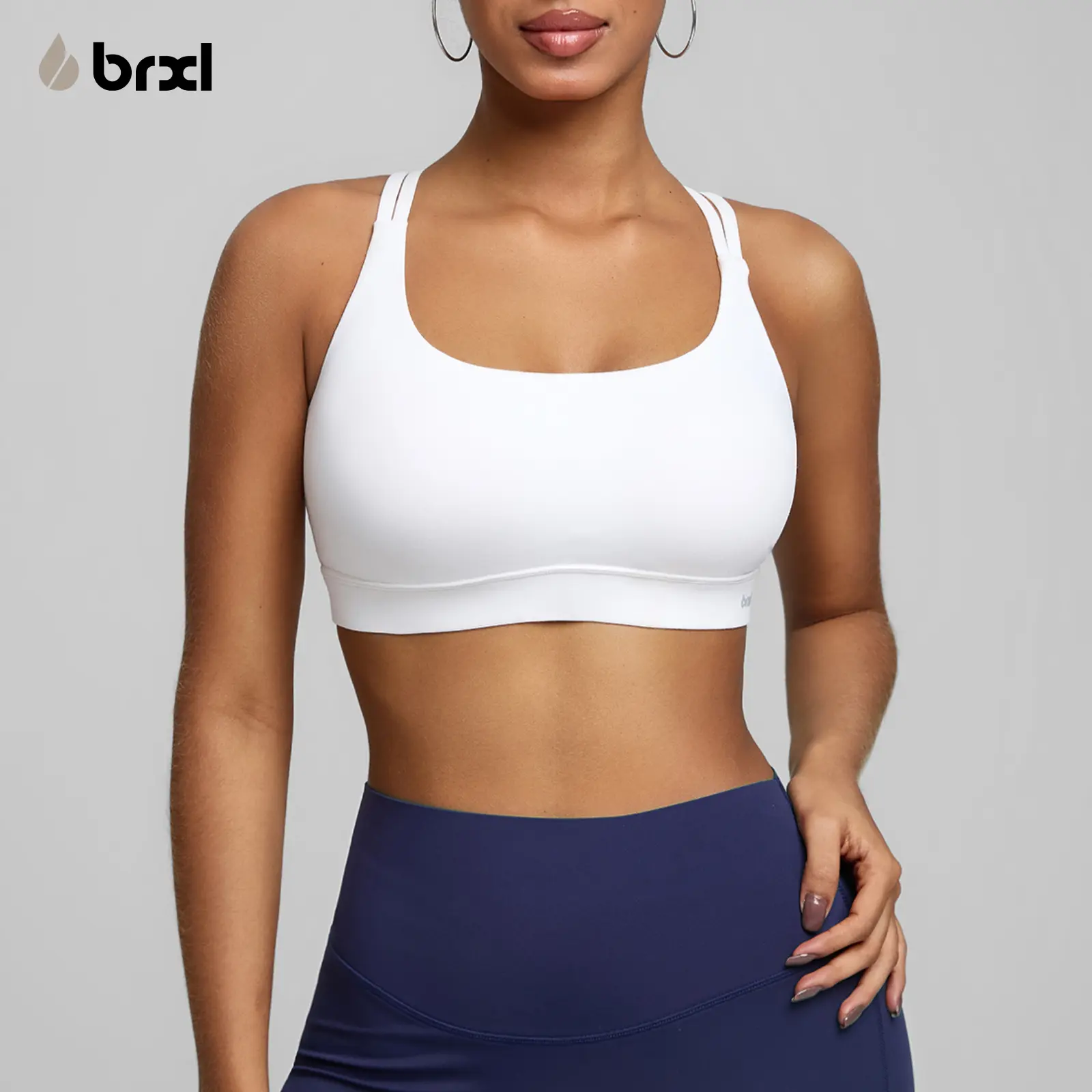 BRXL【Discount for live】Sports Bra with Sewn in Pads Light Impact Criss Cross Adjustable Spaghetti Strap Padded Cut Out Cross Back Yoga Workout