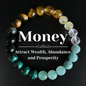 Crystal Money Attraction Bracelet with Tiger Eye, Malachite & Citrine Beaded Jewelry for Prosperity, Ideal Gift Jewelry for Men and Women, Mother's Day Gift
