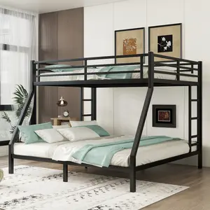 Metal Queen over King Bunk Bed for Teens and Adults,Space-Saving/Noise Reduced/No Box Spring Needed, Black