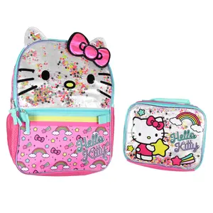 Sanrio Hello Kitty Glitter 2 Piece School Travel Backpack Set For Girls With Detachable Insulated Lunch Box 16"