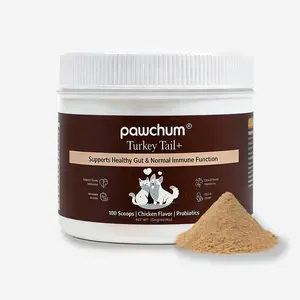 PAWCHUM Support your pets with Turkey Tail+. Targets lipomas and boosts immunity for both dogs and cats. Bacon flavored probiotics for gut health and allergy relief tail mushroom