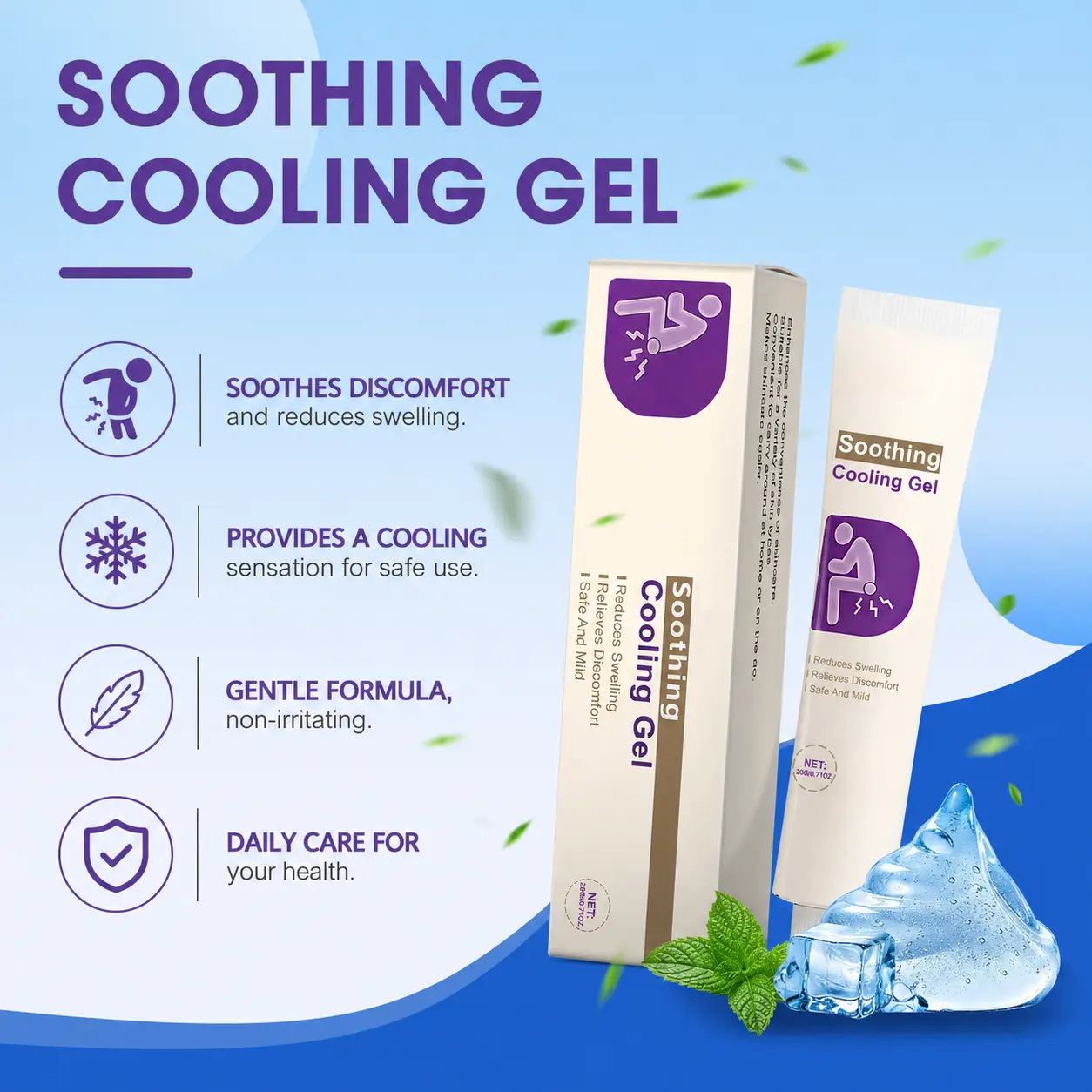 Soothing Cooling Gel for Skin Comfort, Refreshing Cooling Sensation with Mint & Botanical Formula, Gentle Daily Care Gel for Swelling Appearance, Itching Sensation & Discomfort, Lightweight Fast Absorbing Formula, 0.7 Oz