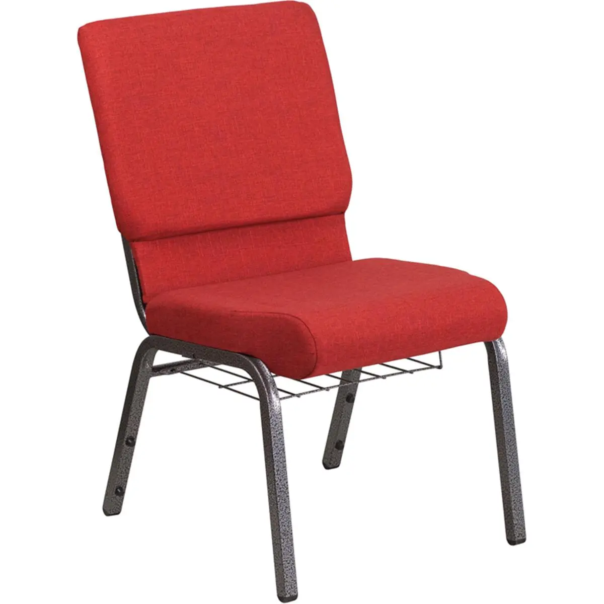 Flash Furniture Hercules Series 18.5 in. Armless Church Chair - Red Fabric, Silver Vein Frame, Cup Book Rack, 17 lbs, 800 lbs Capacity for Adults & Banquet Halls, Solid European Beech Hardwood Construction, Built-In Ganging Brackets, Fabric Upholstery, Co