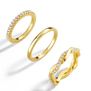 Tewiky Stackable 14K Gold Plated Zircon Rings for Women Non Tarnish, Dainty 14K Gold Diamond Rings Set Thumb Fashion Thin Cubic Zirconia Ring Pack Simple Unique Statement Rings Gold Jewlery Women 5/6/7/8/9/10 Valentine's Day gifts Engagement Wedding Bands