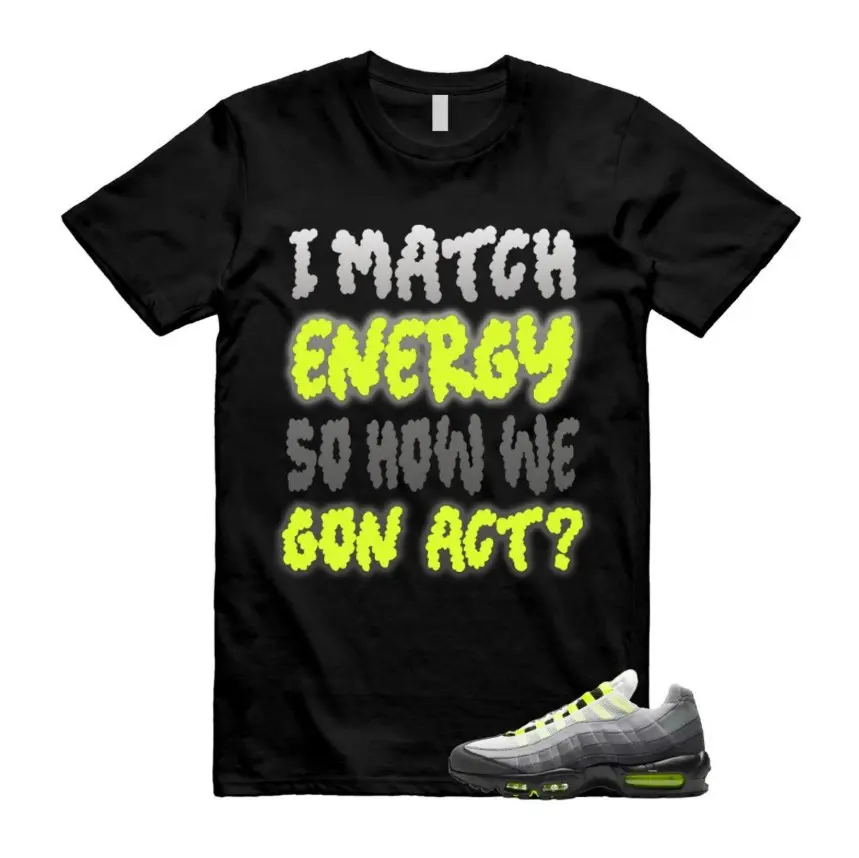 Tee Matching 95 Big Bubble Neon Yellow Black Cool Grey 2026, 95 Neon Shirt, Classic Fit, 100% Cotton, Crew Neck Comfortable Short Sleeve Tee
