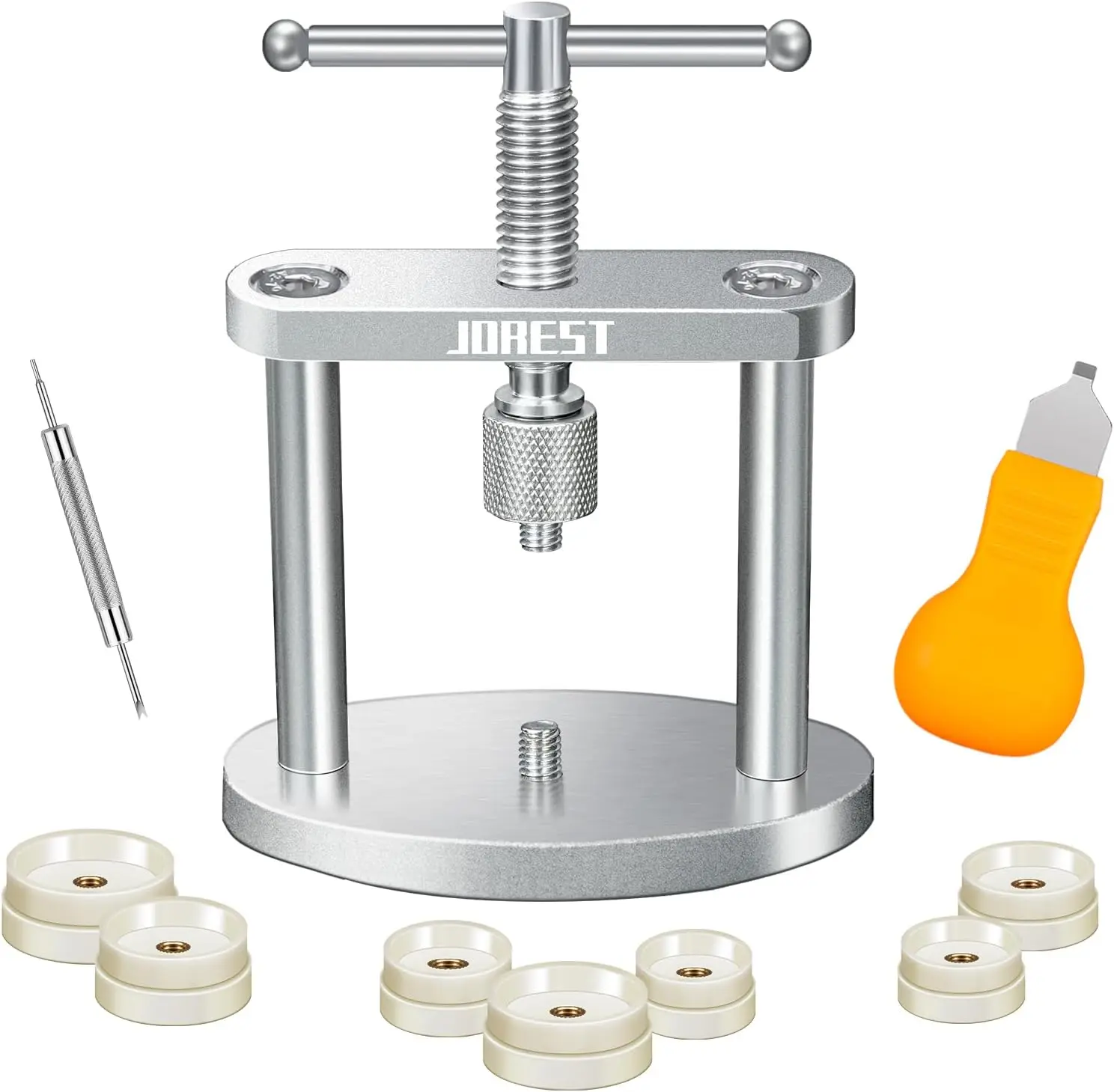 Summerfinds Jorest Watch Repair Tool Set - Round Dial-Only Kit with Diameter Compatibility, Instruction Manual, Protective Film, Vertical Pressure Back Case Closer, Glass Protection, Opener Remover, Battery Pry Tool, Easy Assembly