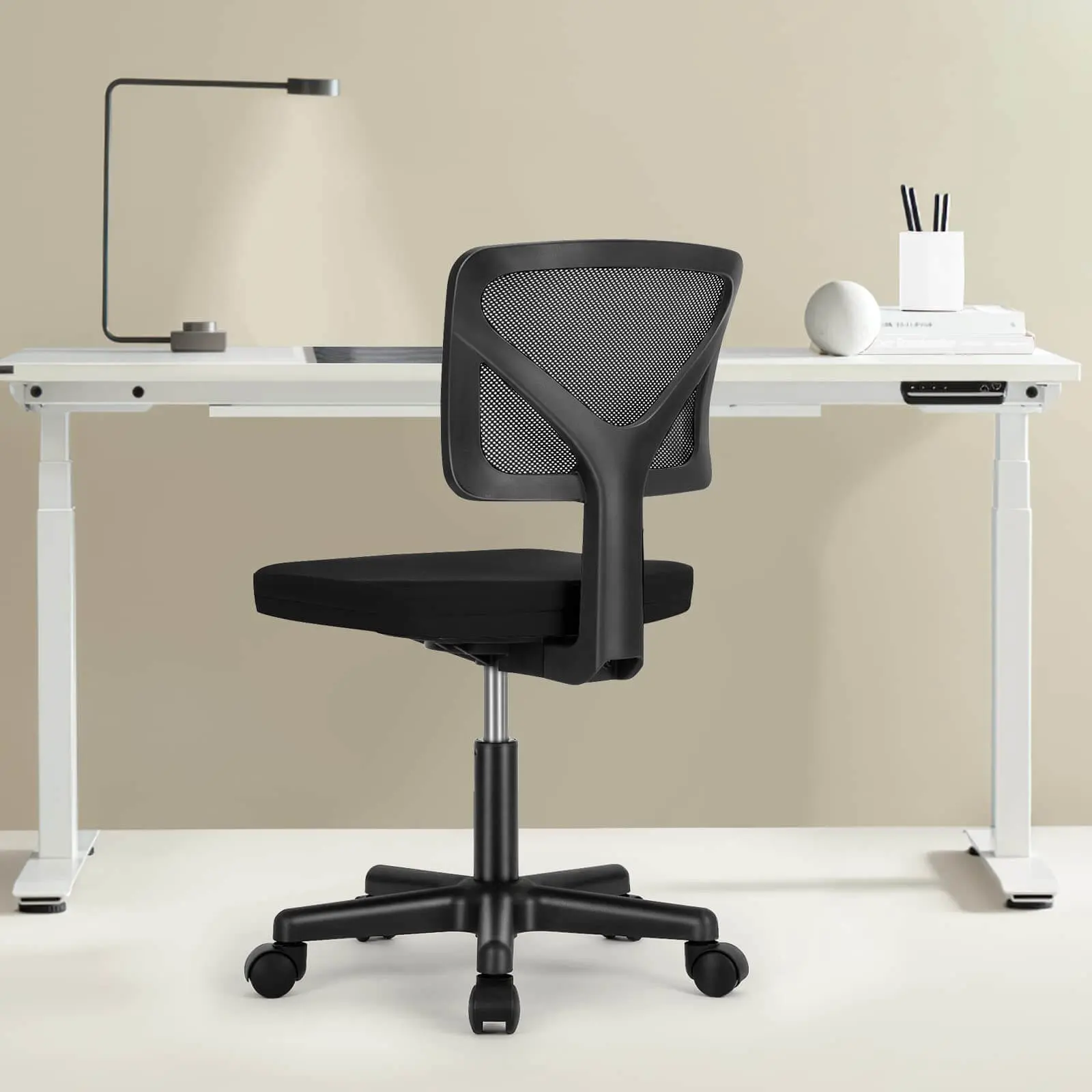 Ergonomic Armless Mesh Office Desk Chair with Breathable Mesh Back, Y-shaped Backrest, 250 lbs Load-bearing Capacity, Lumbar Relief, Simple Installation, Office Chair