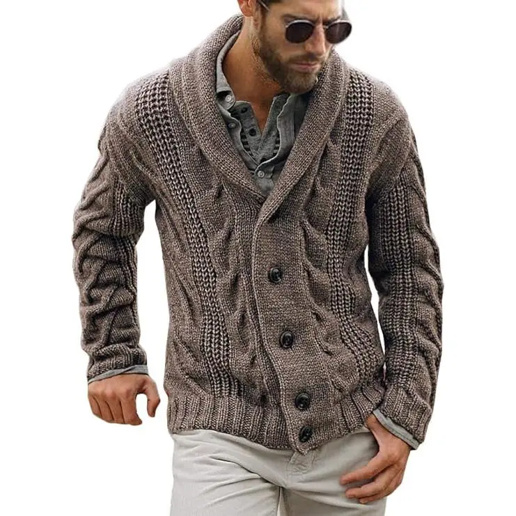 Runcati Men's Cable Knit Cardigan Sweater Shawl Collar Loose Fit Long Sleeve Casual Cardigans Knitwear