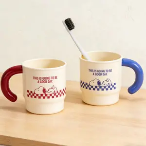 [New Arrival] Snoopy Grid Sequence Series Mouthwash Cup Mixed Style High Quality Plastic Durable Smooth Surface Easy to Clean Large Capacity Anti-Slip Daily Home Bathroom Use Ideal Gift for Kids Girls Boys Snoopy Fans