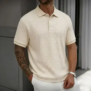 Men’s fashion polo shirt with button design, regular fit, solid color, textured feel, square neckline, casual and versatile, street style, suitable for outdoor wear