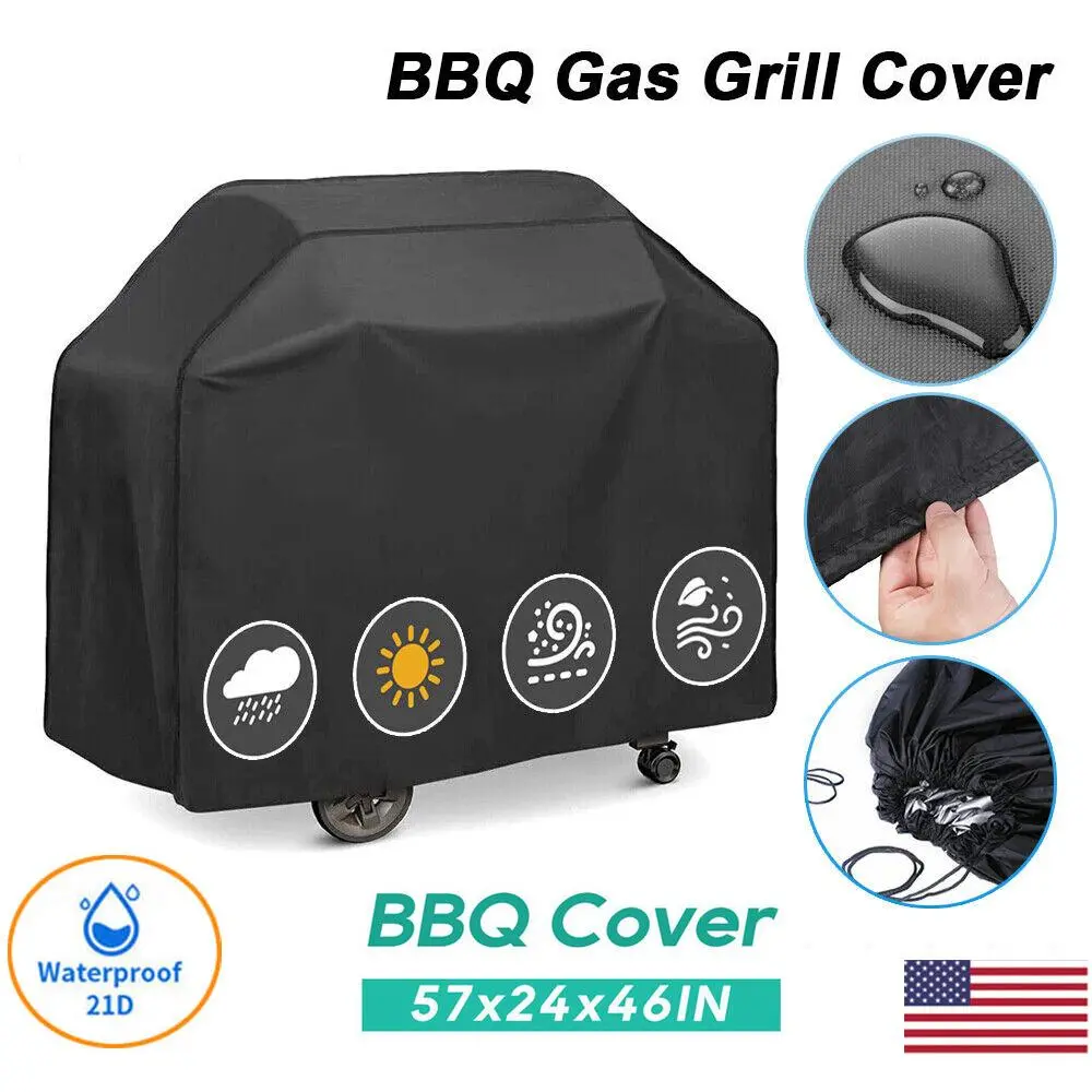 Heavy Duty 57 Inch Weatherproof BBQ Grill Cover, Anti-Rip Double Stitching, UV Waterproof Dustproof Windproof, Adjustable Hem Closure with Convenient Zipper Pocket for Outdoor Grill Storage