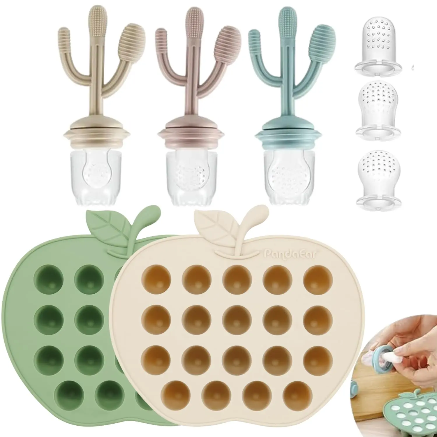 2 Pack Baby Breastmilk Popsicle Molds & 3 Pack Baby Fruit Food Feeder Pacifier  Baby Fruit Food Feeder Teether Tray Ice Cube Maker  Silicone Feeder Cactus Shape Teething Toy 3 Sizes Pouches