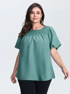 BLOOMCHIC Plus Size Women's Shirred Handmade Detail Bubble Shortleeve Blouse, Summer Essential Top, Flattering Fit Clothes, Size M-6X, 2026 Spotlight Deal