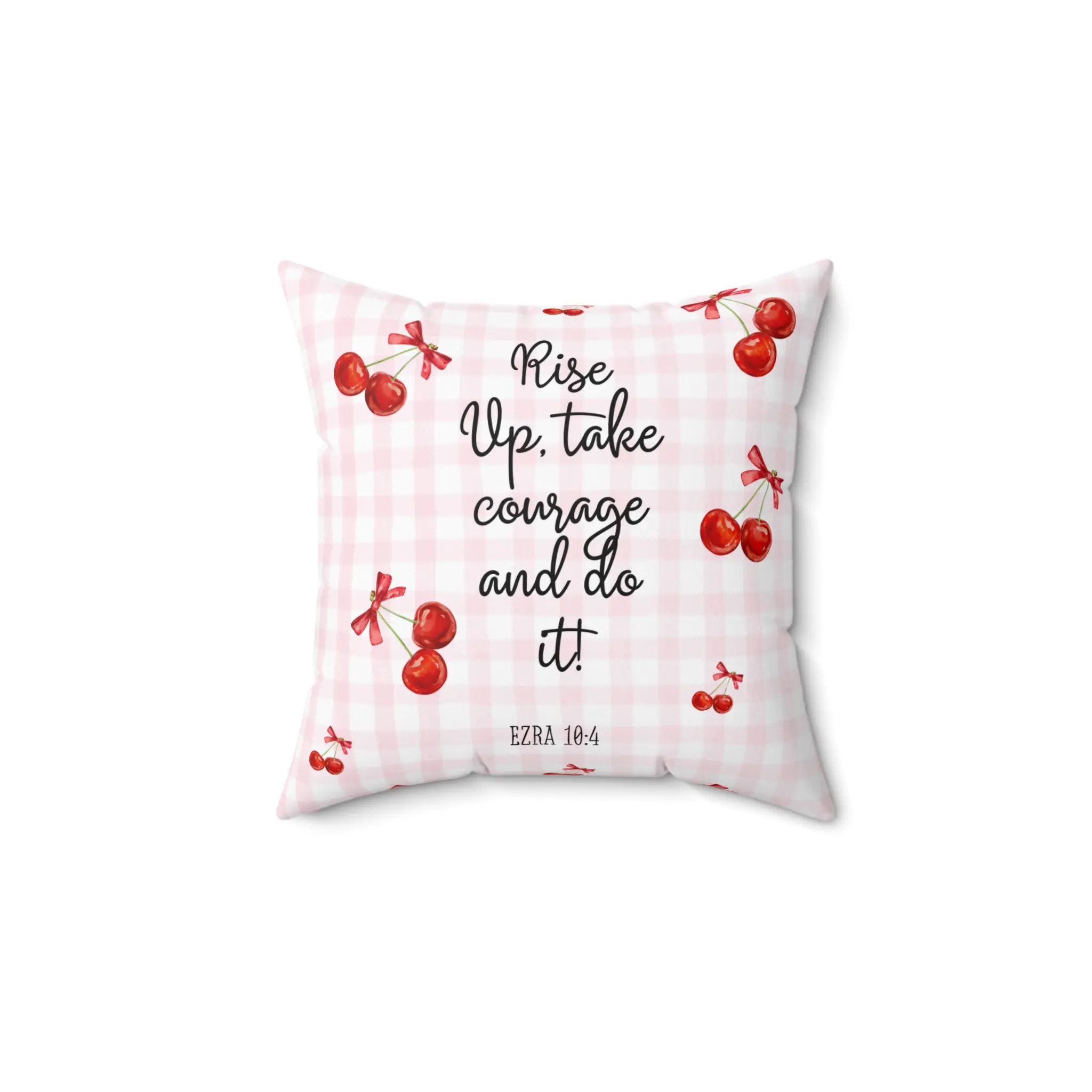 Inspirational Cherry Throw Pillow, Cozy Home Decor, Encouraging Gift, Bible Verse Cushion, Motivation Pillows, Gingham Accent Pillow