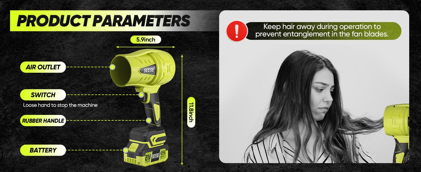 SEESE  Cordless Leaf Blower Violent TurboFan,BrushlessPure Copper Motor With Battery, Handheld PowerfulDryer for Car,Car Drying after Wash, SnowRemoval