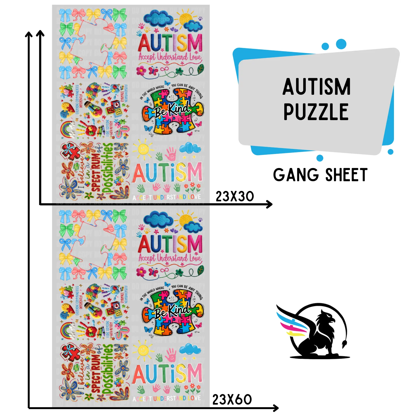 Autism Puzzle | Premade DTF Transfer Gang Sheet For Graphic Tees