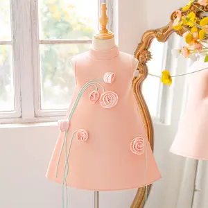 3-8Y Peach Pink 6097  Kids Clothes Flower Girls Frock Floral Ball Gown Pageant Children Elegant Princess Prom Host Formal Evening Party Banquet Cocktail Dress