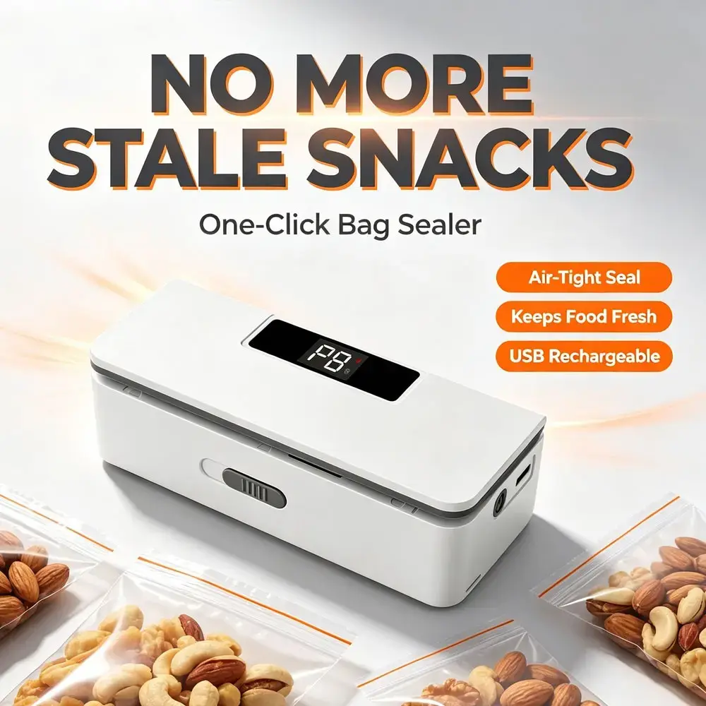 Compact Portable Food Sealer - USB-C Plastic Bag Sealer with LED Display, 8 Adjustable Gears, Magnetic Back, Automatic Sealing for Chips, Mylar Bags, Travel Home Preservation