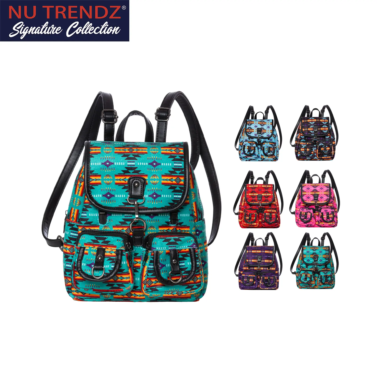 Nu Trendz Southwest Native American Style Mini Backpack for Women, Southwest Geometric Pattern Casual Purse with Multiple Pockets, Lightweight & Functional Small Daypack for Travel, School, and Daily Use