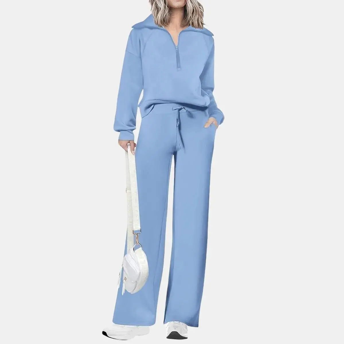 PRETTYGARDEN Women's Casual 2-Piece Sweatsuit Set - Half Zip Pullover Sweatshirt & Wide Leg Pants with Drawstring - Matching Tops & Sweatpants for Comfort