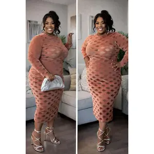 PLUS SIZE "RISKY BIDNESS MESH & VELVET DRESS"-DUSTY MAUVE-61