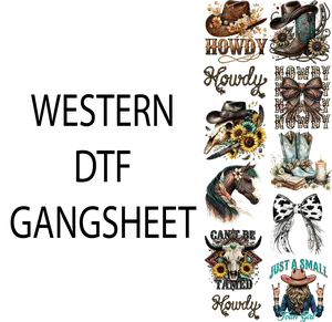 WESTERN DTF GANGSHEET FOR SHIRTMAKING with Cowboy Hat Sunflower & Boot Design