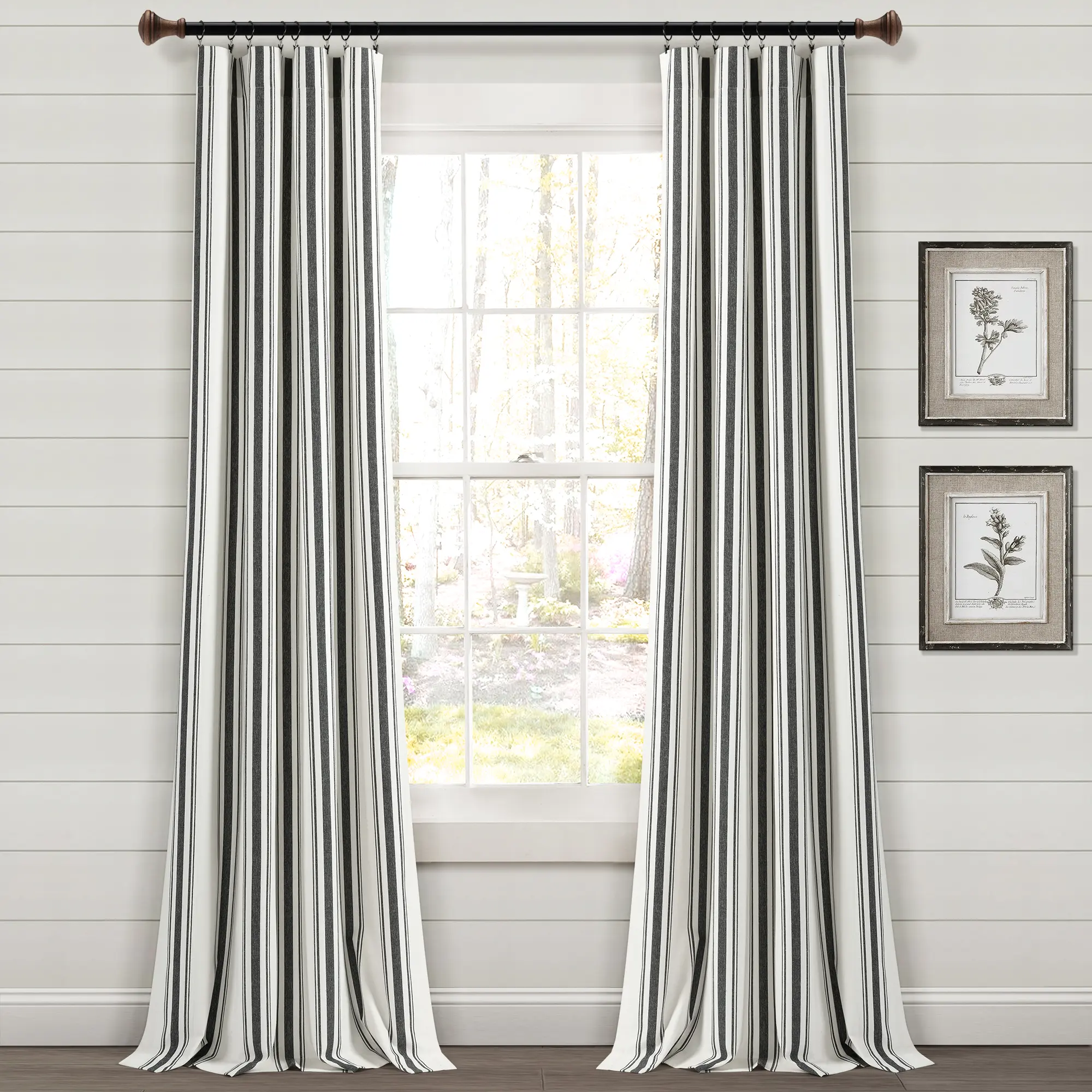 Lush Decor Farmhouse Stripe Window Curtain Panel Set - GRS Certified Eco-Friendly 25% Polyester Recycled Cotton Blend, Yarn-Dyed Vertical Stripes, No Drill Window Hanging for Coastal Farmhouse Room Decor (42"W x 63"L/84"L/95"L/108"L)
