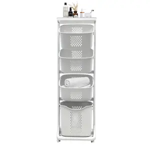 4-Tier Laundry Hamper Sorter with Lid Vertical Rolling Baskets Removable Stackable Cart Organizer for Small Space Dorm Closet Bathroom Goose Yellow