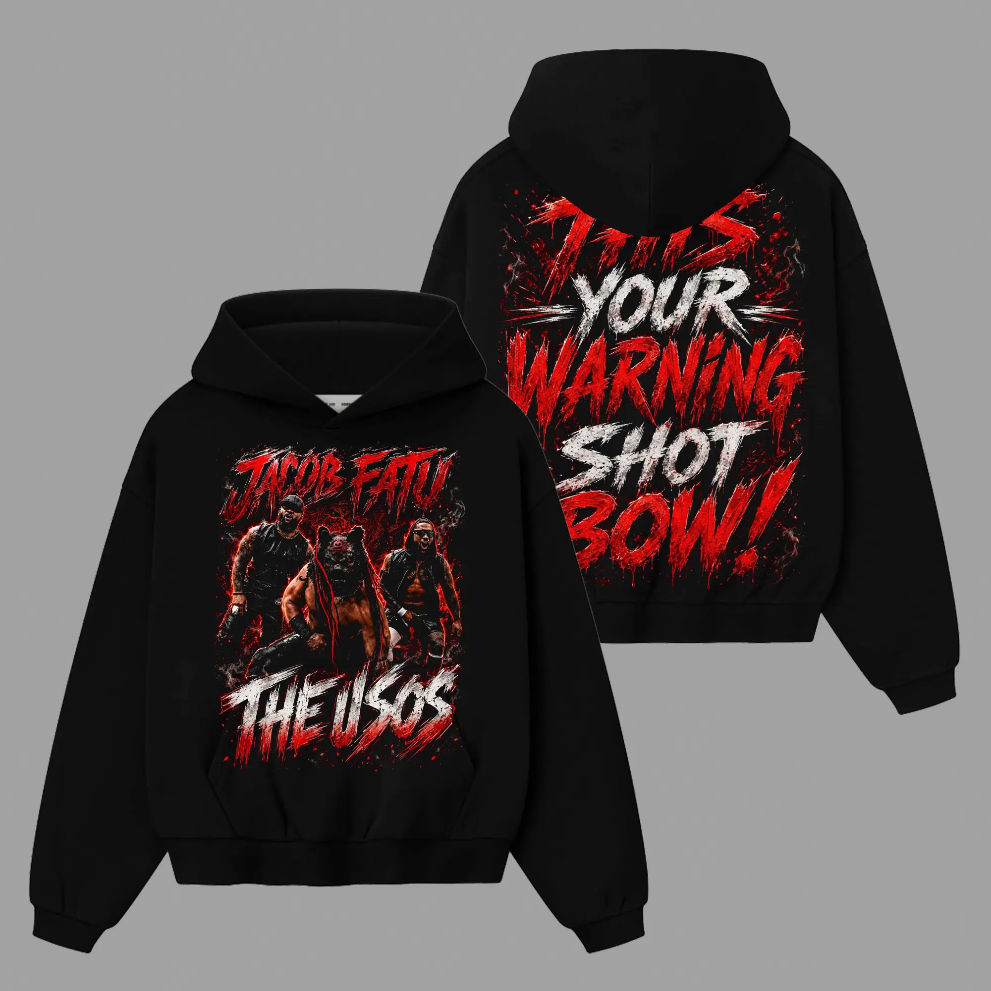 The Usos Premium Heavyweight Cotton Hoodie, "This Is Your Warning Shot Bow" Graphic Hoodie, WWE Wrestling Vintage Pullover Sweatshirt, Oversized Streetwear, Jey Uso & Jimmy Uso Fan Gift