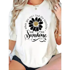Be the Sunshine" Inspirational Quote & Floral Print T-Shirt -  Cotton, Comfortable & Versatile with Short Sleeves, Round Neck - Ideal for Home, Leisure, Fashion, Sports - Machine Washable  Golf Gift T-Shirt For Men and Women,summervibes