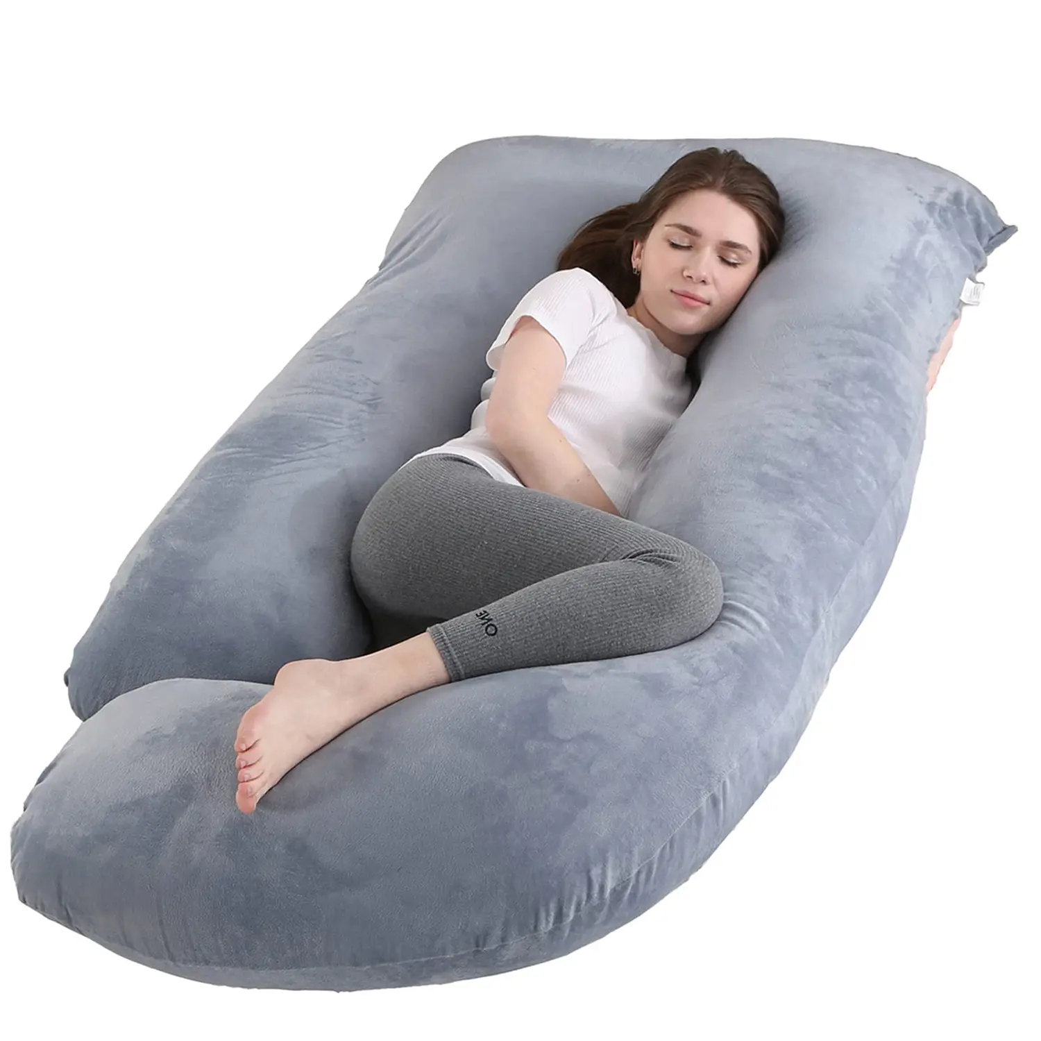 41/60 in Pregnancy Pillow with Removable Velvet Cover, Side J-Type Full-Body Pillow for Back, Legs, Belly Support, Comfortable Slumber for Adults
