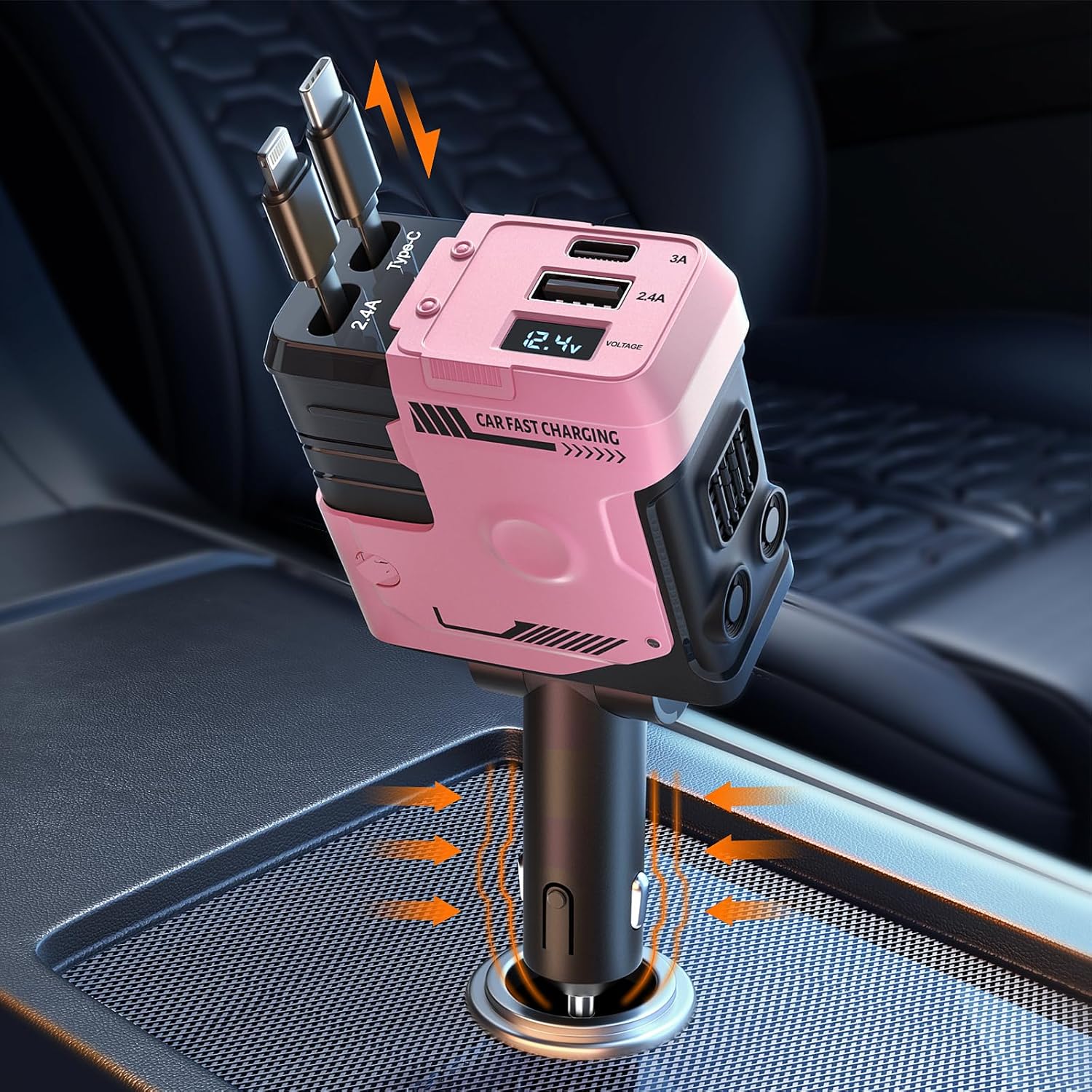 【New Airfreshener Starlight In Car Roof】5 in 1 Car Charger, Car Air Freshener with High Speed USB C Adapter with Lightning Cable & Charge Port for iPhone & Android Phone, Retractable Car Charger, Comes with 3 Bottles of Fragrance, Car Accessories 【New Airfreshener Starlight In Car Roof】5 in 1 Car Charger, Car Air Freshener with High Speed USB C Adapter with Lightning Cable & Charge Port for iPhone & Android Phone, Retractable Car Charger, Comes with 3 Bottles of Fragrance, Car Accessories