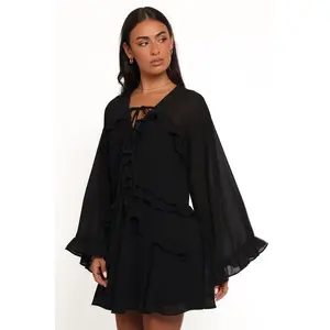 Magnolia Long Sleeve Mini Dress - Black