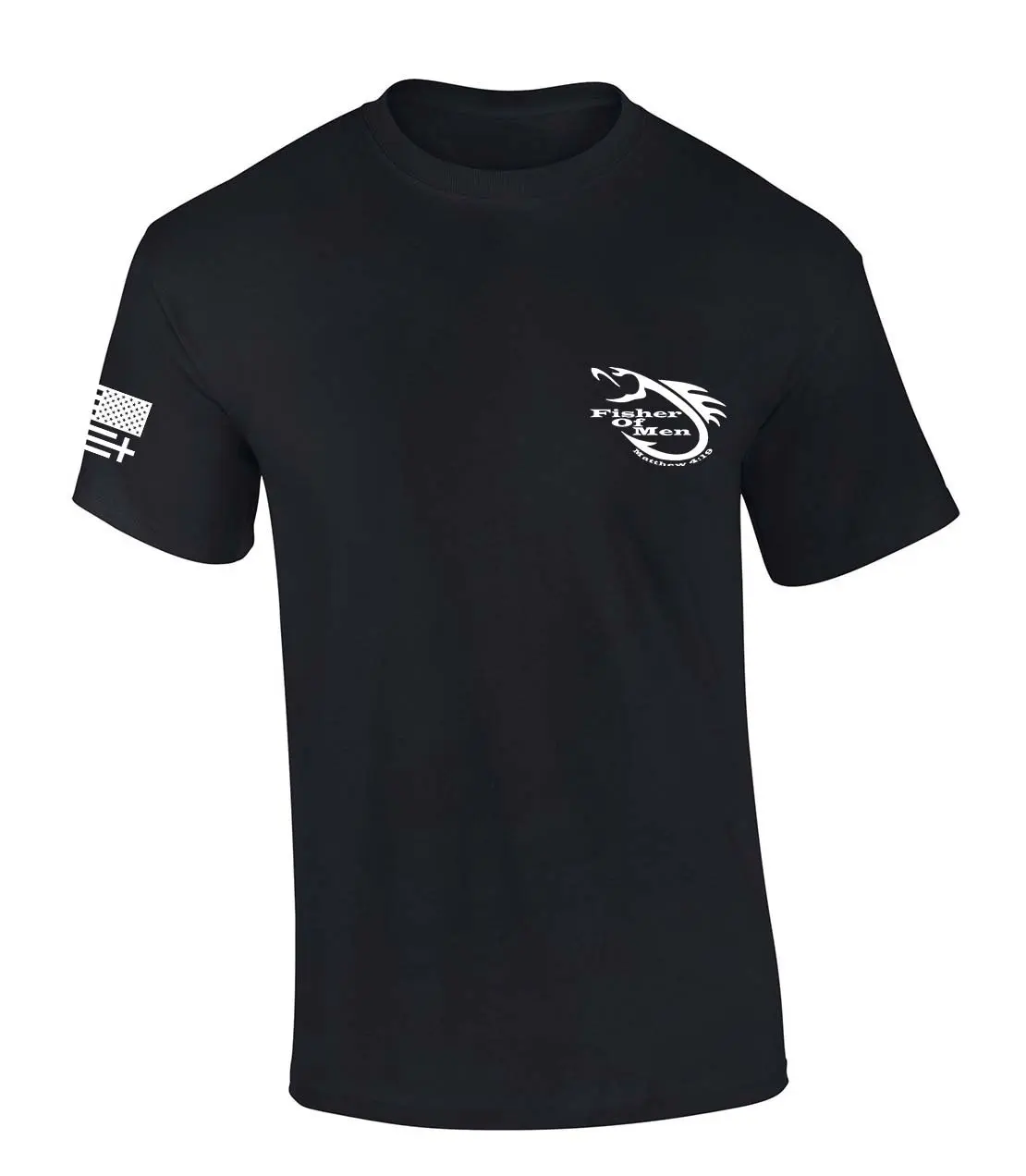 TRENZ SHIRT COMPANY Men's Fisher of Men Christian Graphic T-Shirt, Cotton Blend Tee with Patriotic Flag Sleeve for US Pride and Church Events, Christian Values, Tshirt, Shortsleeve, Breathable Fabric, Graphic Sleeves, Flag Print, Round Neck