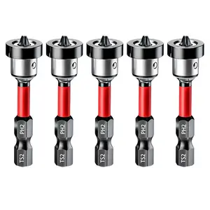 5pcs Drywall Bit Attachment with Depth Stop, PH2 Magnetic Drywall Screwdriver Bits for Countersinking Drywall Screws in Plasterboard, 1/4 Inch Hex Shank Plasterboard Bit
