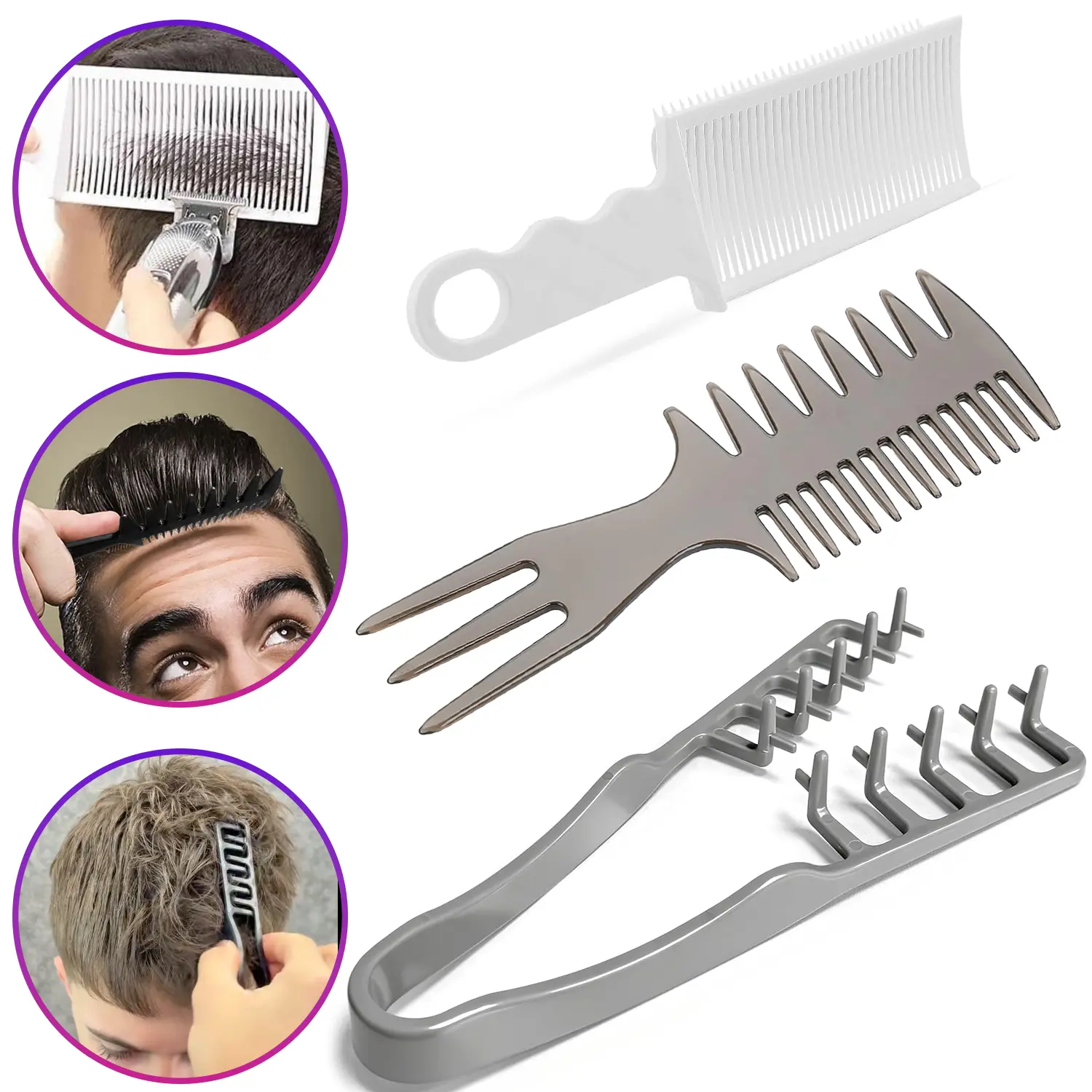 Wide Tooth Texture Comb with Flexible Teeth - Unisex Adult Male Haircare Tool with Handle, Durable, Adds Body, Volumizes, Ideal for Daily Fluffy Curly Hair & Fringe Parting (Home/Travel Stick Comb Set with Teaser Brush) Hair Volumizer Wolf Cut Style