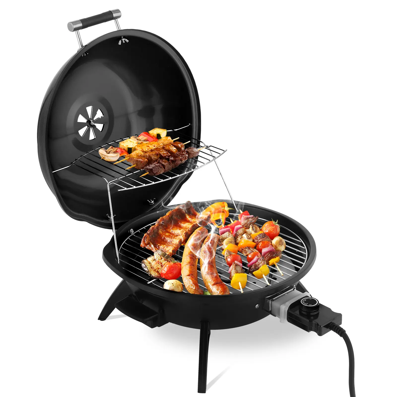 Electric Grill,Electric BBQ Grill with Temperature Control, Double Layer Design, 304 stainless,Portable Removable Grill Small Stove for Indoor and Outdoor BBQ,1600W (Black)