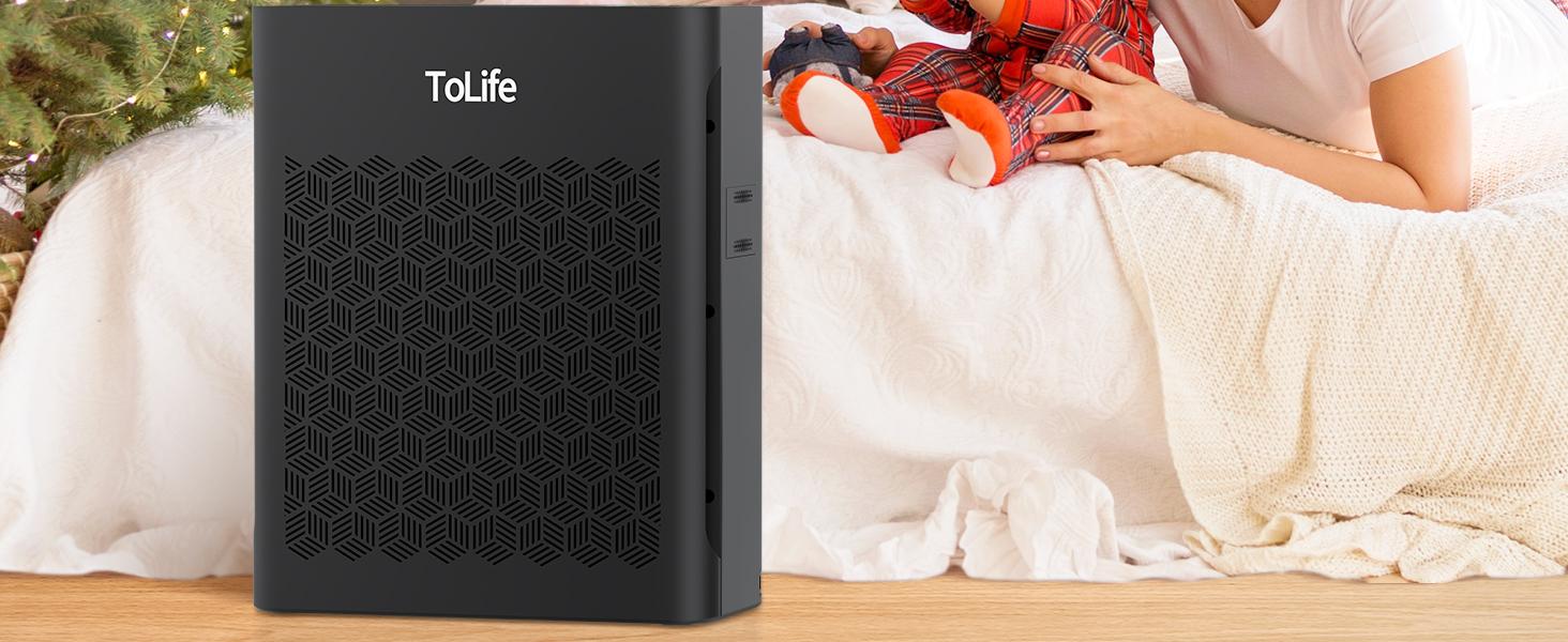ToLife K2 Air Purifier for Home Large Room Up to 1095 Ft² with PM 2.5 Display, H13 Filter, Auto Mode, Timer, HEPA Air Purifier for Bedroom, Smoke, Pollen, Pet Dander, Allergies, Black