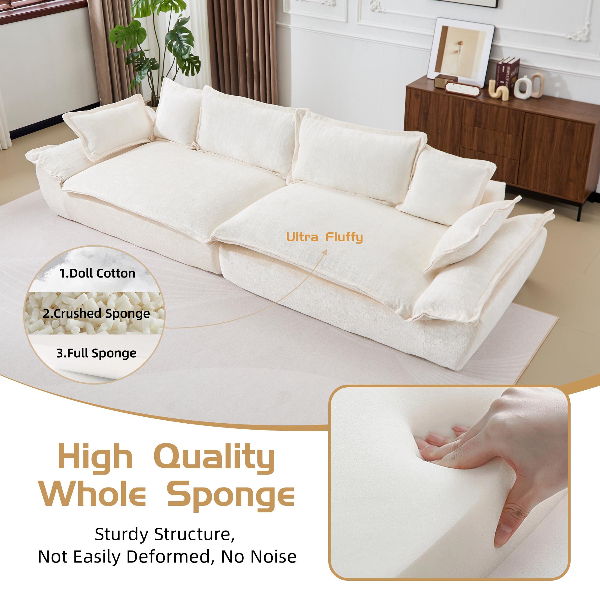 QAK 138" Oversized Modular Cloud Giant Sofa Sectional Couch with Deep Seats Wide Armrests Multiple Pillows Boneless Couches Sofas Loveseat for Living Room Bedroom Apartment Soft Plush