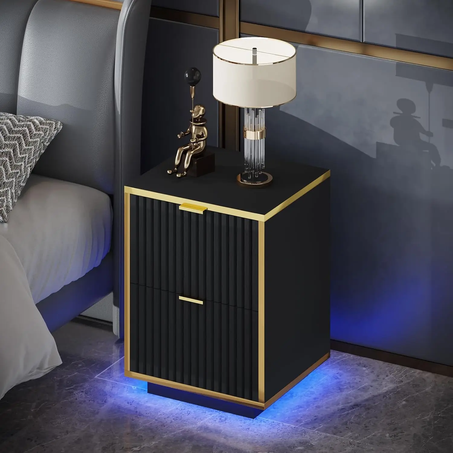 [SummerSale] HOMBCK Nightstand, Modern Bedside Table with LED Lights, End Table for Bedroom Living Room #home essentials#back to school