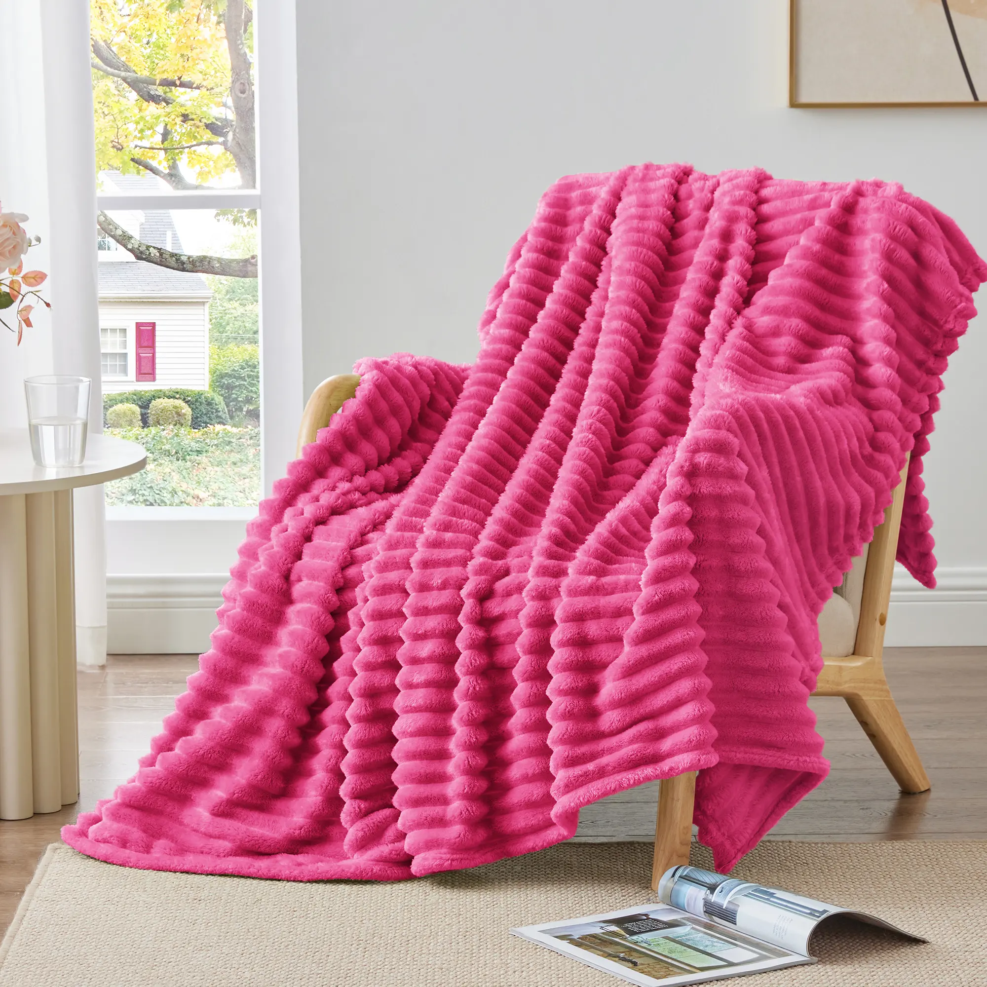BEDELITE Fleece Throw Blanket, 300 GSM Super Soft Blanket, 3D Stripe Texture Fluffy Blanket, Throw Blanket for Couch, Sofa, Bed, Living Room, Home Decor, All Seasons, Decorative, Gift Idea,back to school,back to school shopping
